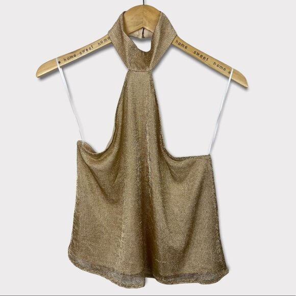 NWT Show Me Your Mumu Alessandra Halter Top Gold Mesh Size Medium New With Tags - Picture 6 of 14